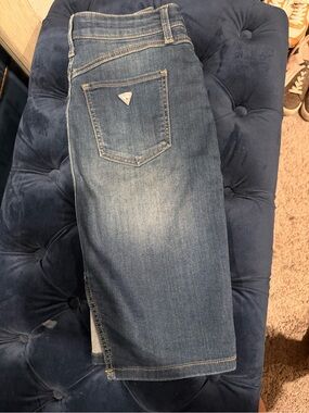 Guess Dark Blue Denim Jacket with Triangle Logo Patch